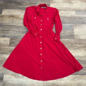 Red Long Sleeve Dress Button Front with Liz Claiborne Vintage Nursing Friendly
